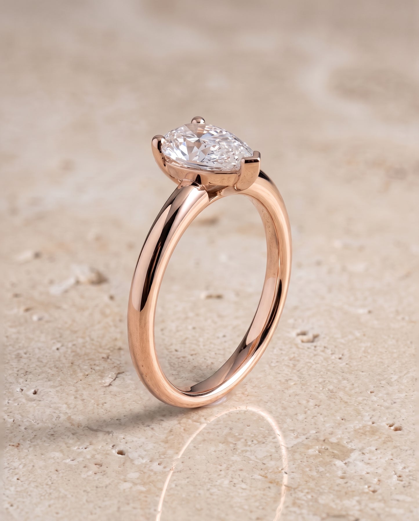 The Tori Rounded Comfort Fit Solitaire Pear Engagement Ring Setting in 14K Rose Gold