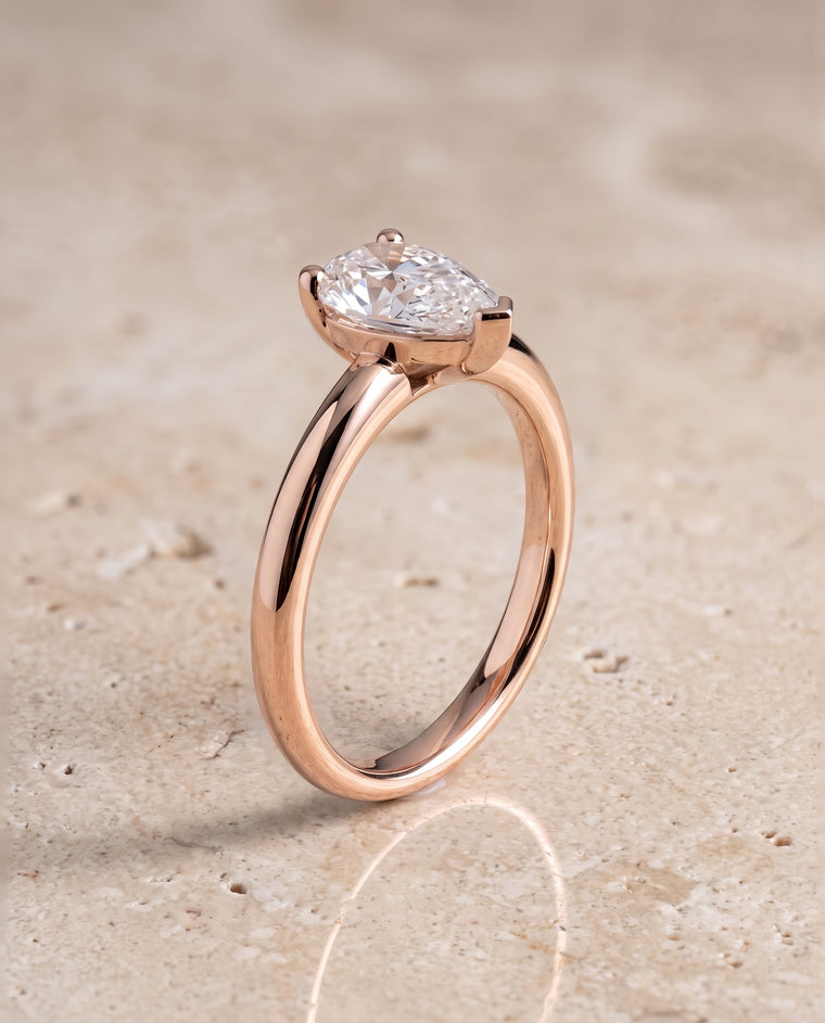 The Tori Rounded Comfort Fit Solitaire Pear Engagement Ring Setting in 14K Rose Gold