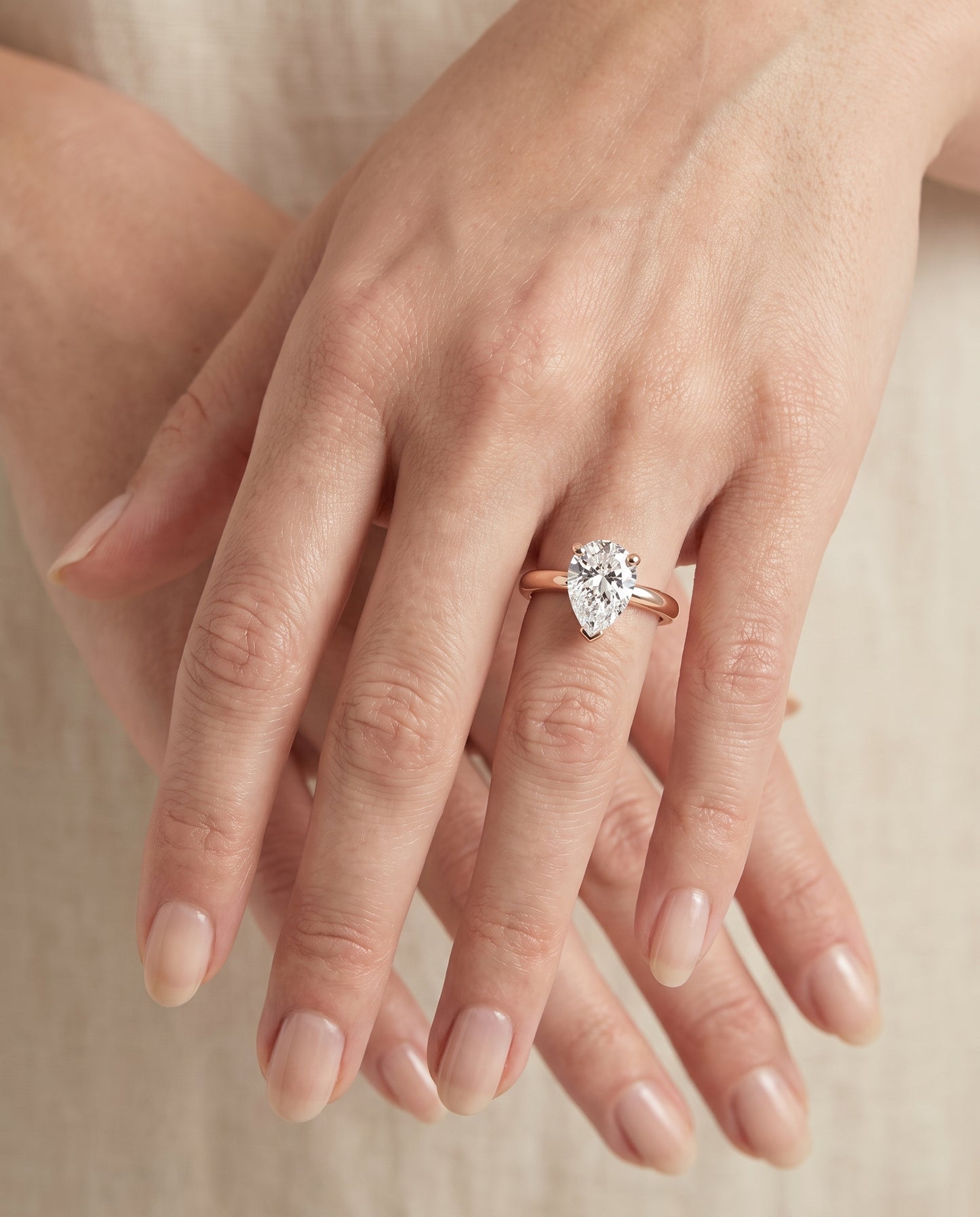 The Tori Rounded Comfort Fit Solitaire Pear Engagement Ring Setting in 14K Rose Gold