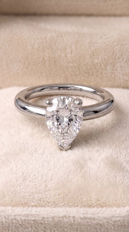 The Tori Rounded Comfort Fit Solitaire Pear Engagement Ring Setting in Platinum