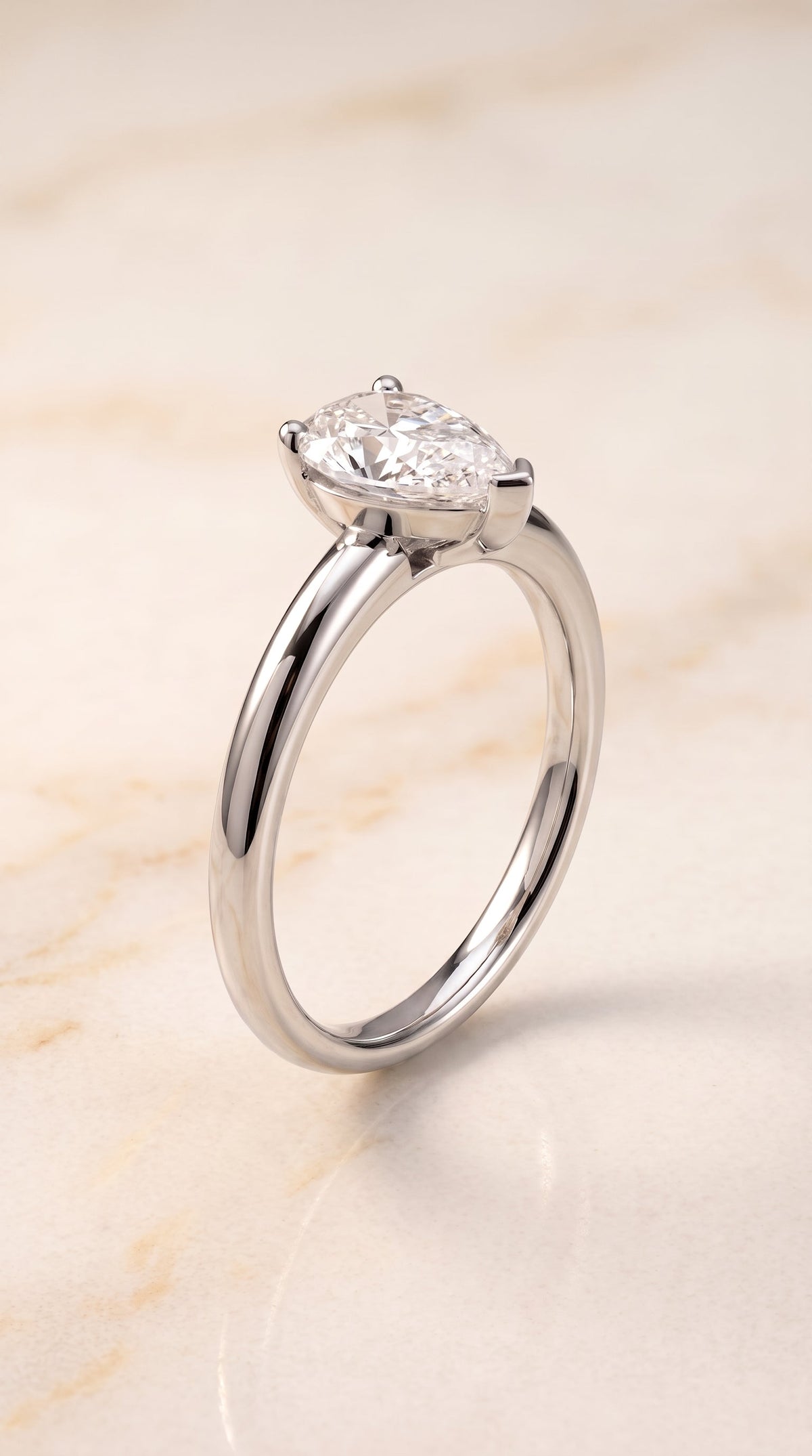 Tori Select Solitaire Pear Lab Diamond Engagement Ring in Platinum, front view | RockHer