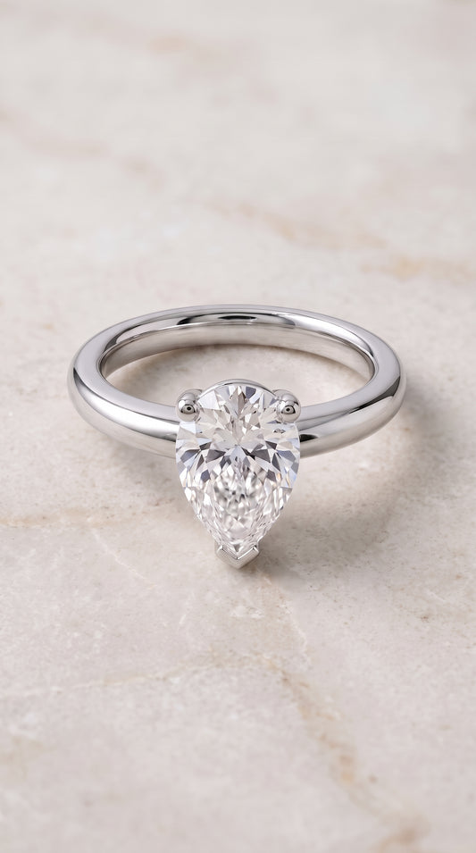 The Tori Rounded Comfort Fit Solitaire Pear Engagement Ring Setting in Platinum