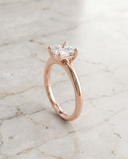 The Tori Rounded Comfort Fit Solitaire Princess Cut Engagement Ring Setting in 14K Rose Gold