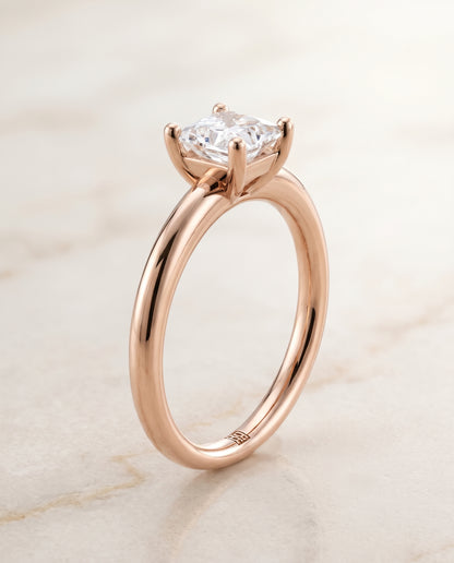 The Tori Rounded Comfort Fit Solitaire Princess Cut Engagement Ring Setting in 14K Rose Gold