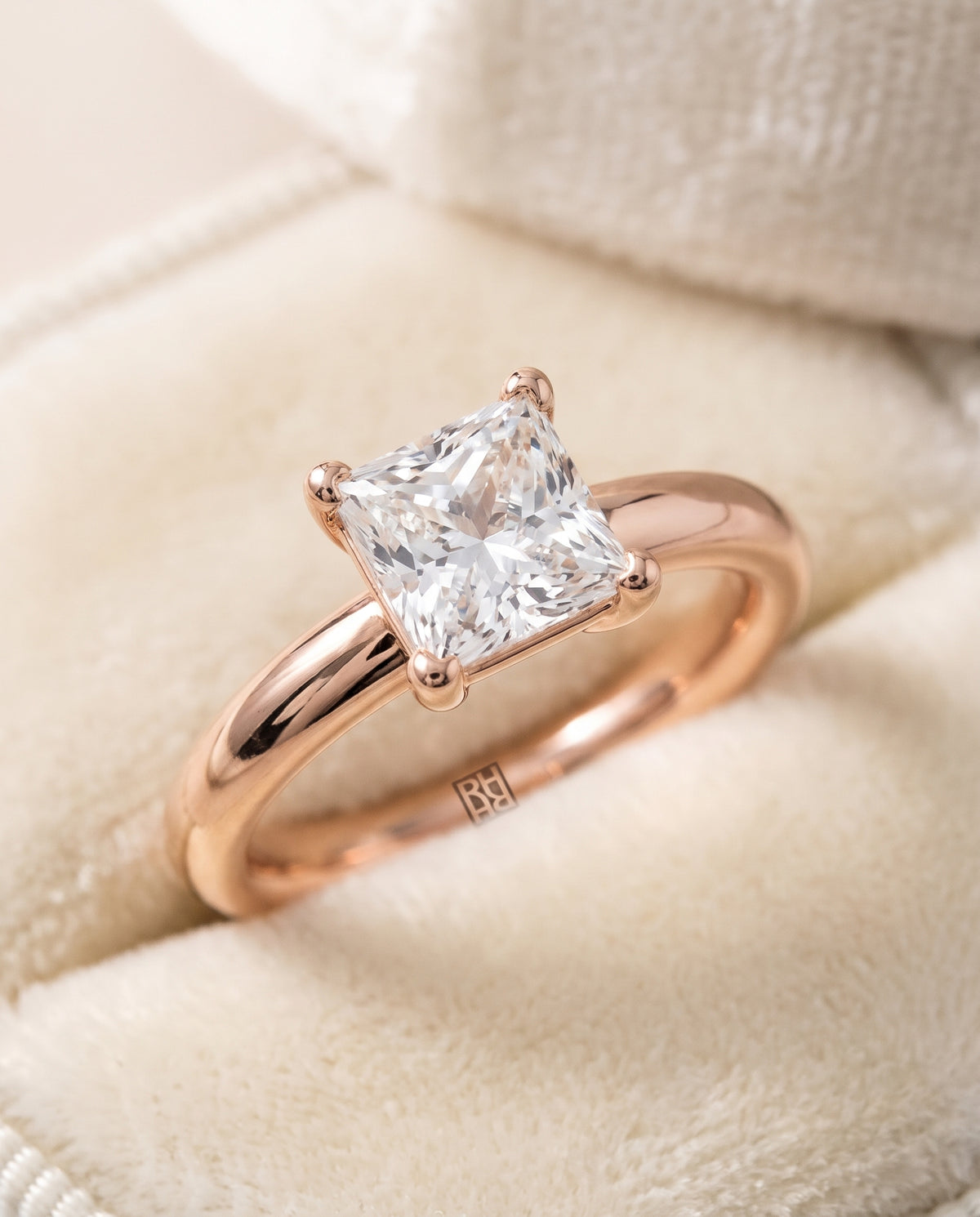 The Tori Rounded Comfort Fit Solitaire Princess Cut Engagement Ring Setting in 14K Rose Gold