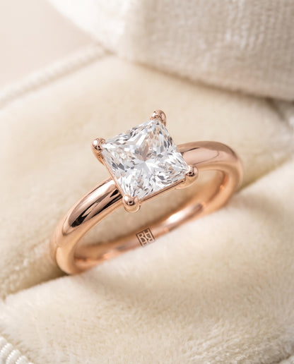 The Tori Rounded Comfort Fit Solitaire Princess Cut Engagement Ring Setting in 14K Rose Gold