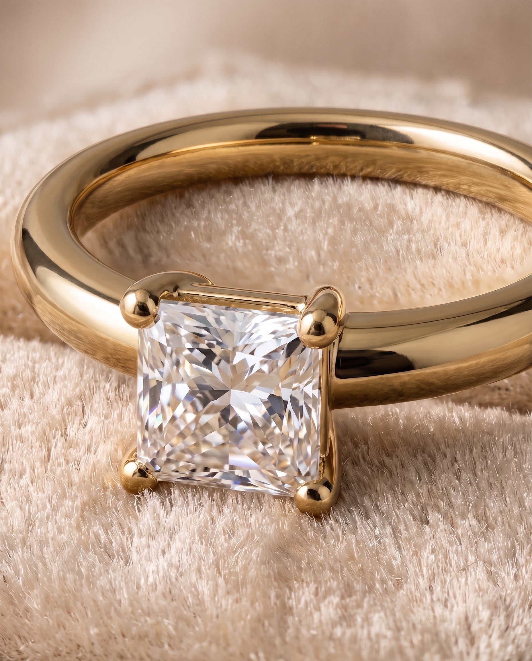 18K Yellow Gold band of The Tori princess engagement ring setting | RockHer