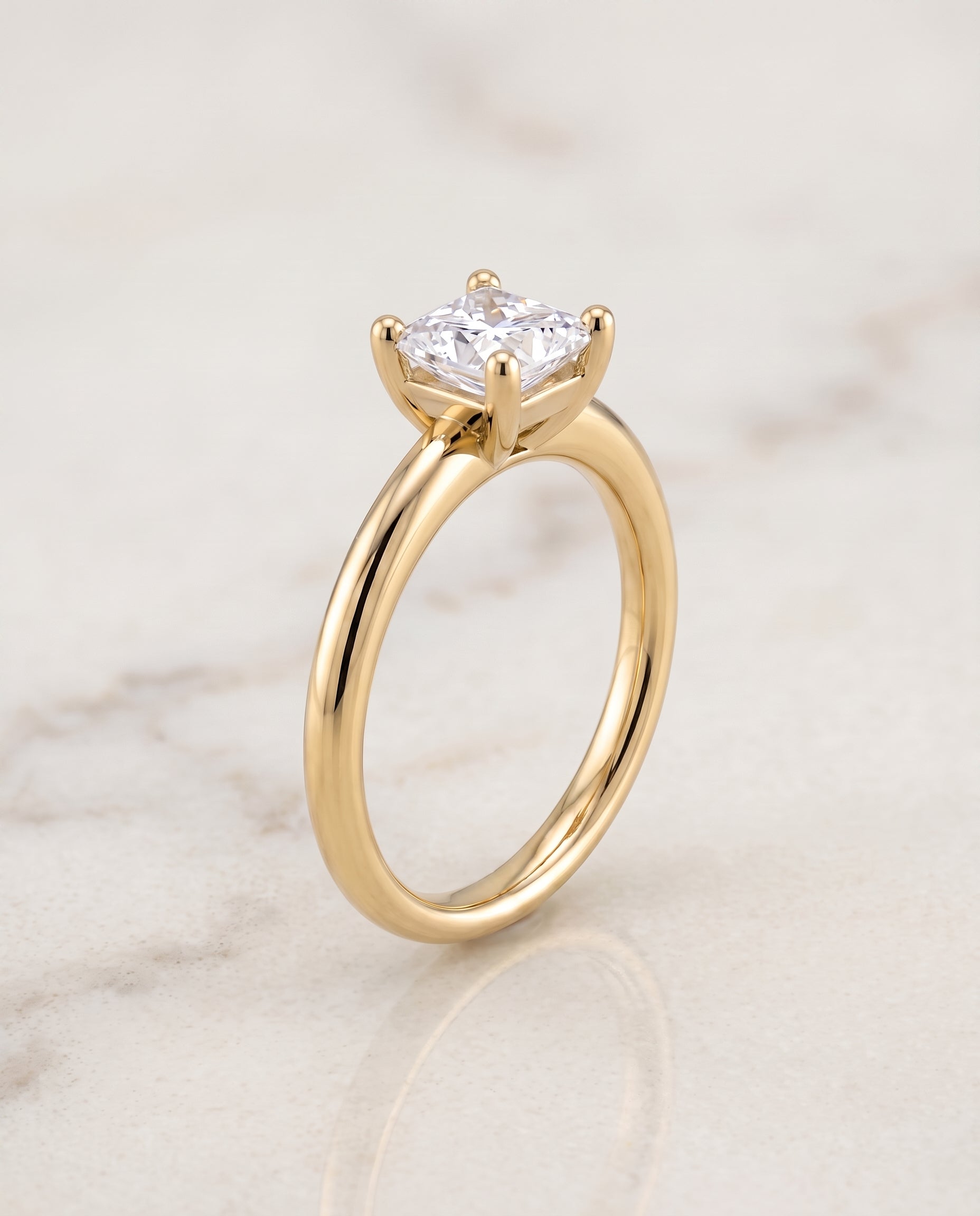 The Tori Rounded Comfort Fit Solitaire Princess Cut Engagement Ring Setting in 18K Yellow Gold