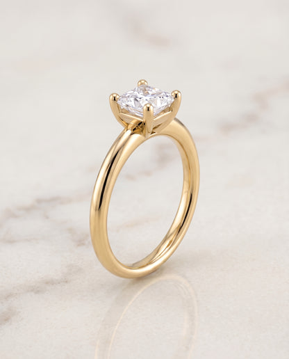 The Tori Rounded Comfort Fit Solitaire Princess Cut Engagement Ring Setting in 18K Yellow Gold