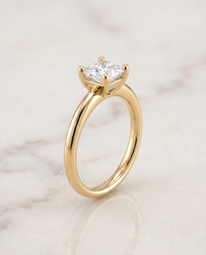 The Tori Rounded Comfort Fit Solitaire Princess Cut Engagement Ring Setting in 18K Yellow Gold
