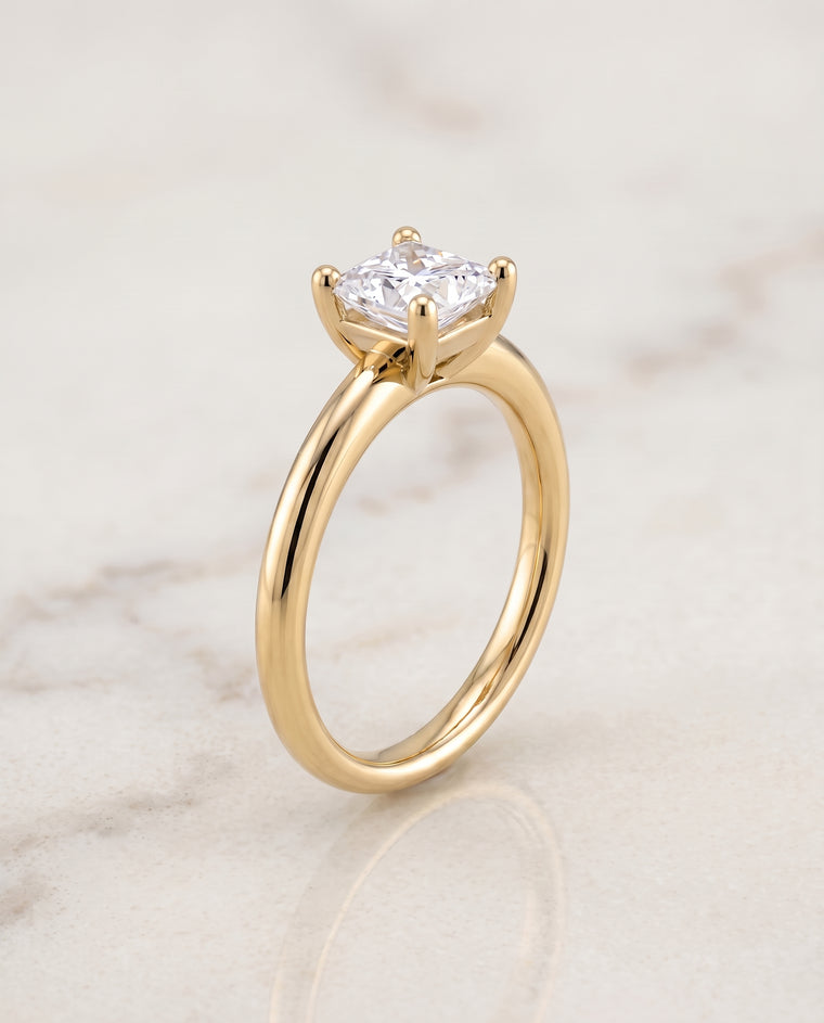The Tori Rounded Comfort Fit Solitaire Princess Cut Engagement Ring Setting in 18K Yellow Gold