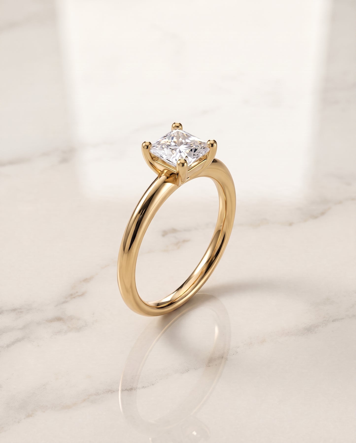 The Tori Rounded Comfort Fit Solitaire Princess Cut Engagement Ring Setting in 18K Yellow Gold