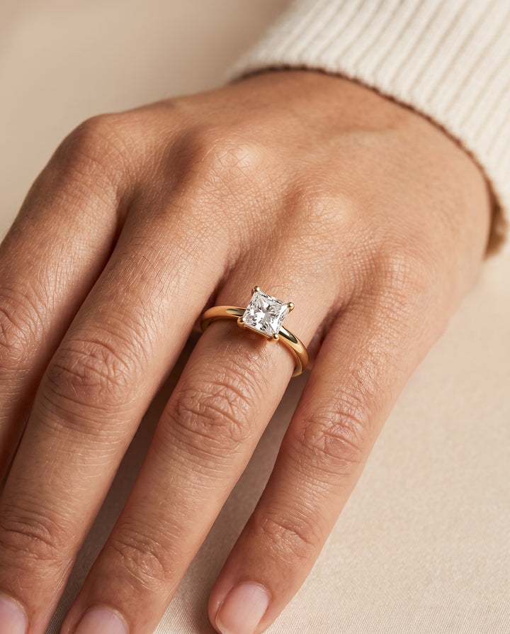 The Tori Rounded Comfort Fit Solitaire Princess Cut Engagement Ring Setting in 18K Yellow Gold