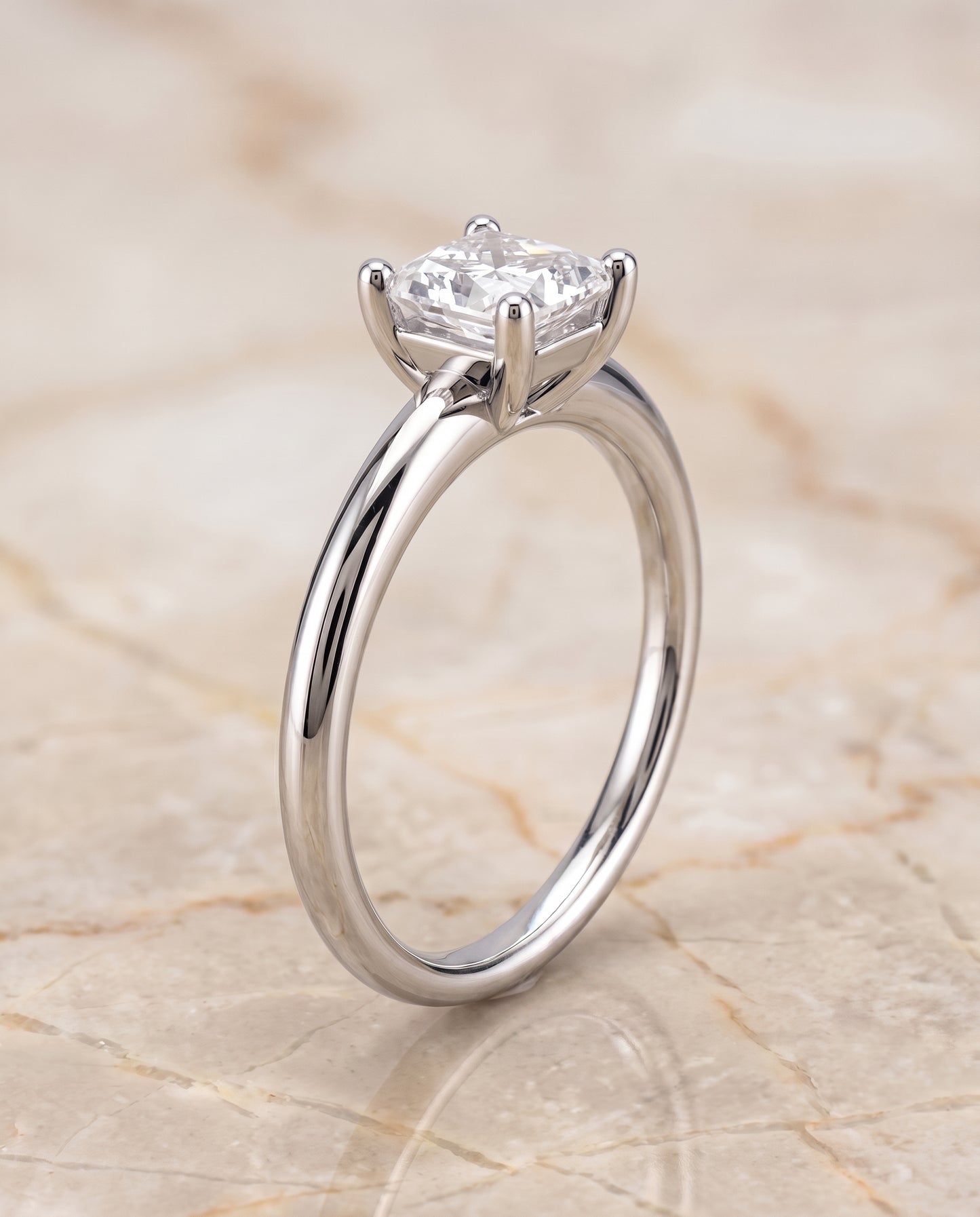 The Tori Rounded Comfort Fit Solitaire Princess Cut Engagement Ring Setting in 18K White Gold