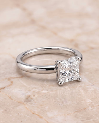 The Tori Rounded Comfort Fit Solitaire Princess Cut Engagement Ring Setting in 18K White Gold
