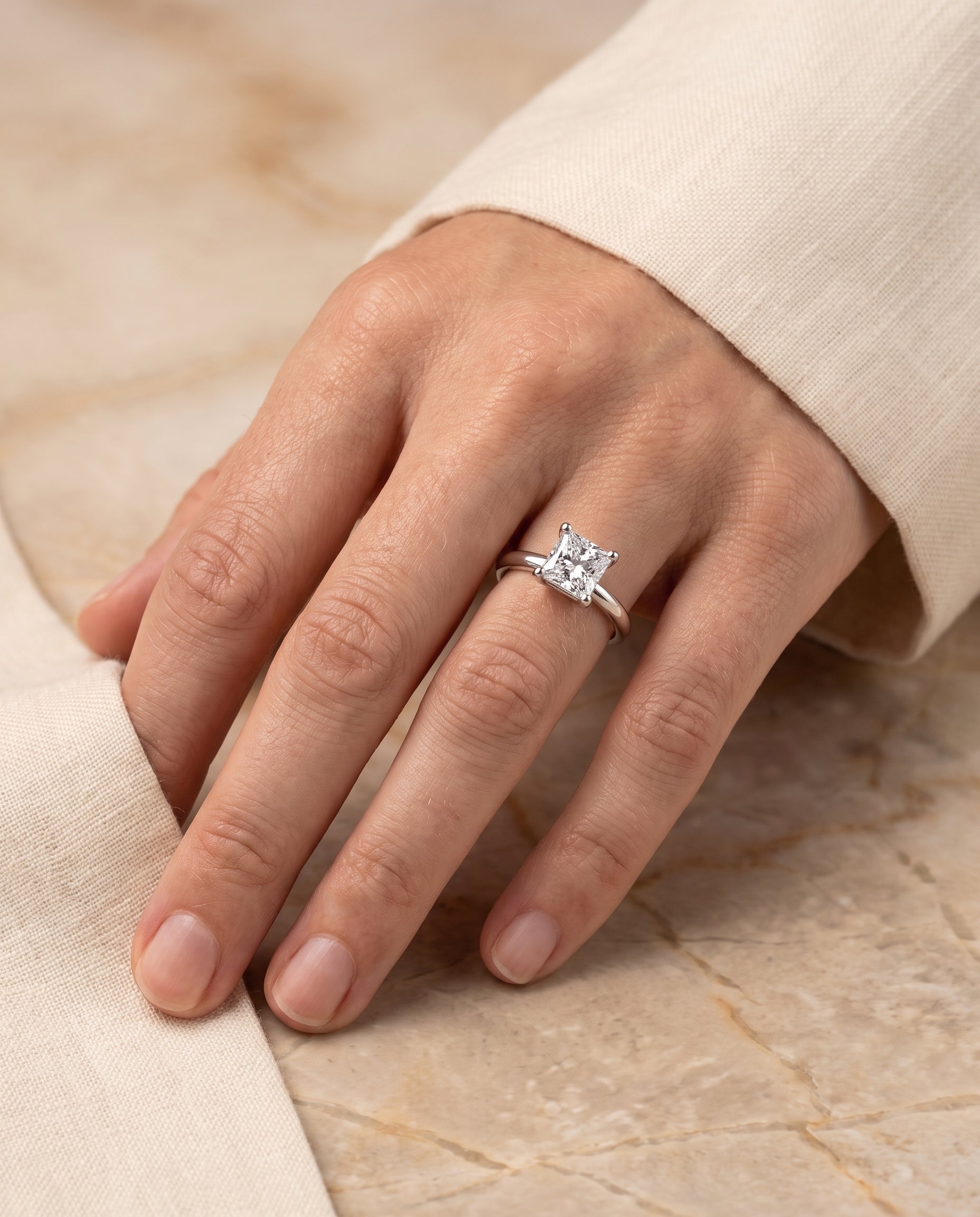 The Tori Rounded Comfort Fit Solitaire Princess Cut Engagement Ring Setting in 18K White Gold