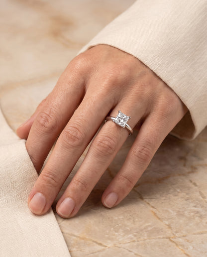 The Tori Rounded Comfort Fit Solitaire Princess Cut Engagement Ring Setting in 18K White Gold