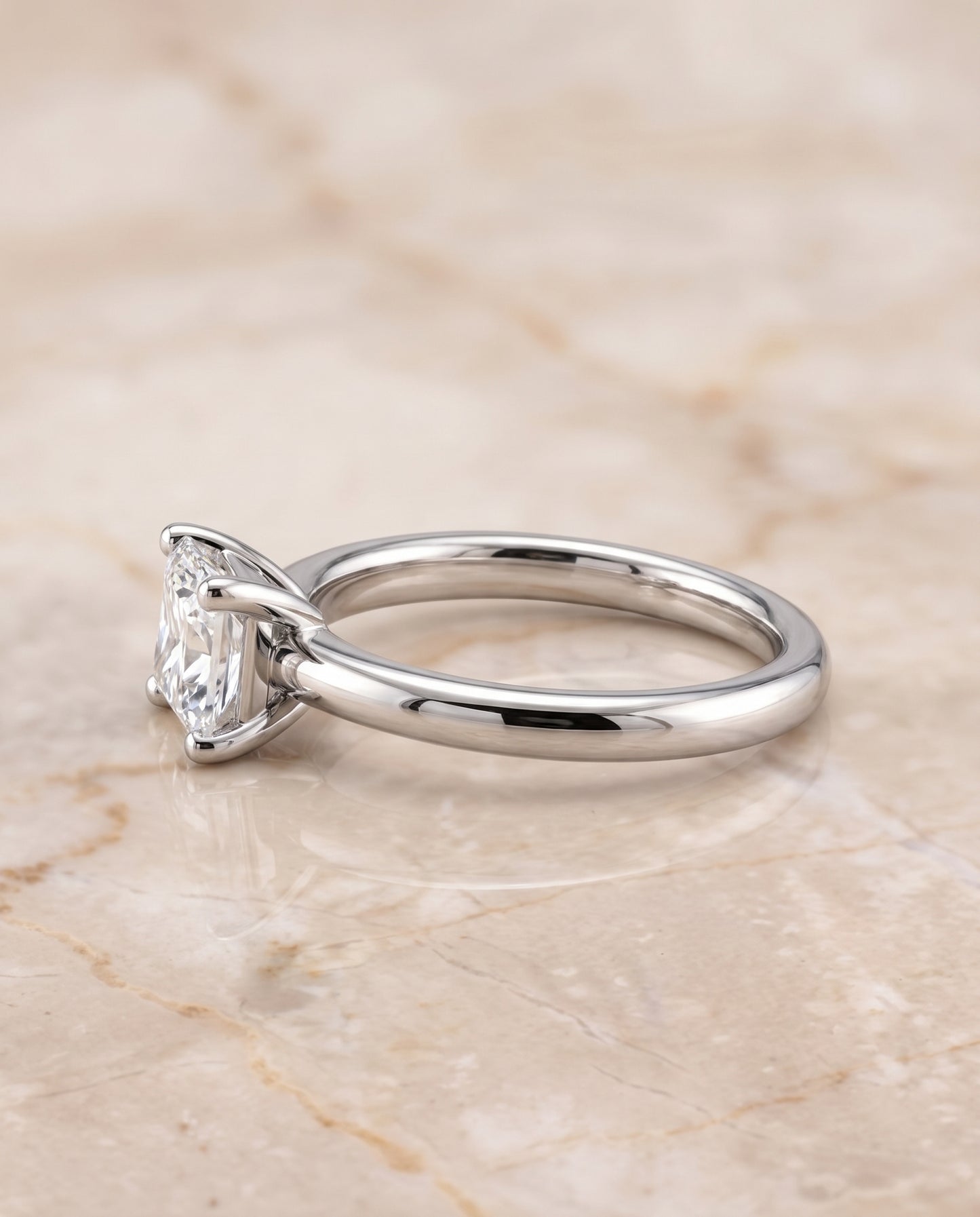 The Tori Rounded Comfort Fit Solitaire Princess Cut Engagement Ring Setting in 18K White Gold
