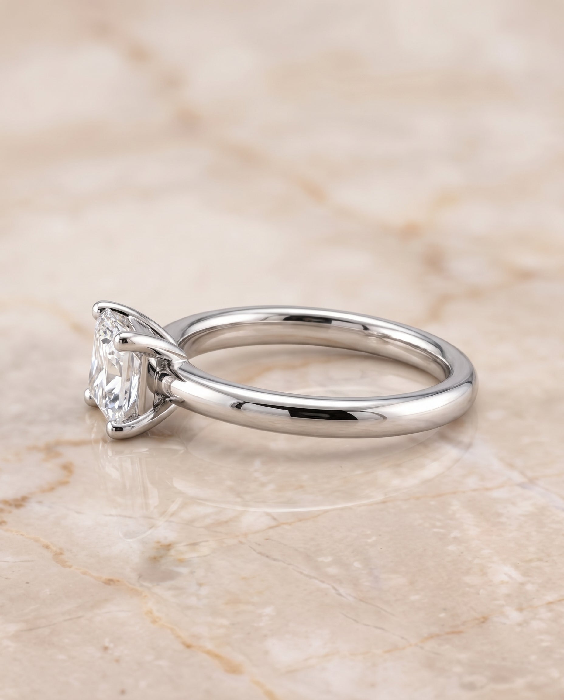 The Tori Rounded Comfort Fit Solitaire Princess Cut Engagement Ring Setting in 18K White Gold