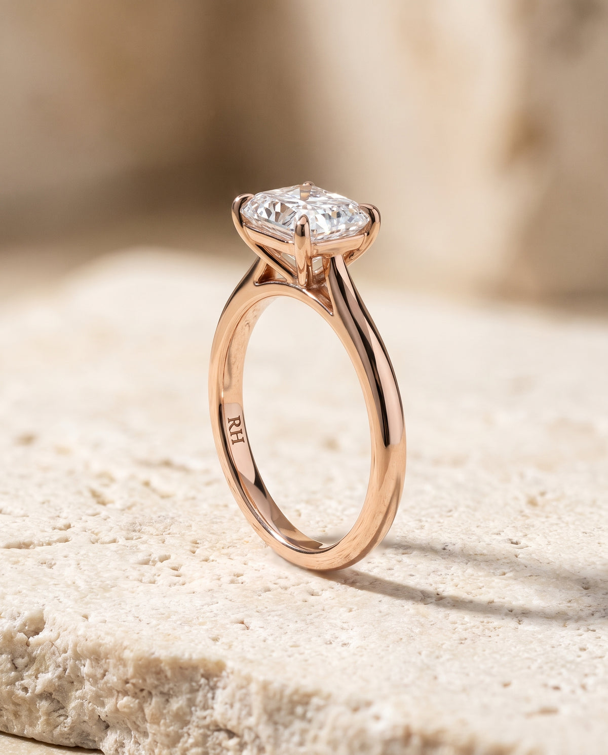 The Tori Rounded Comfort Fit Solitaire Radiant Cut Engagement Ring Setting in 14K Rose Gold
