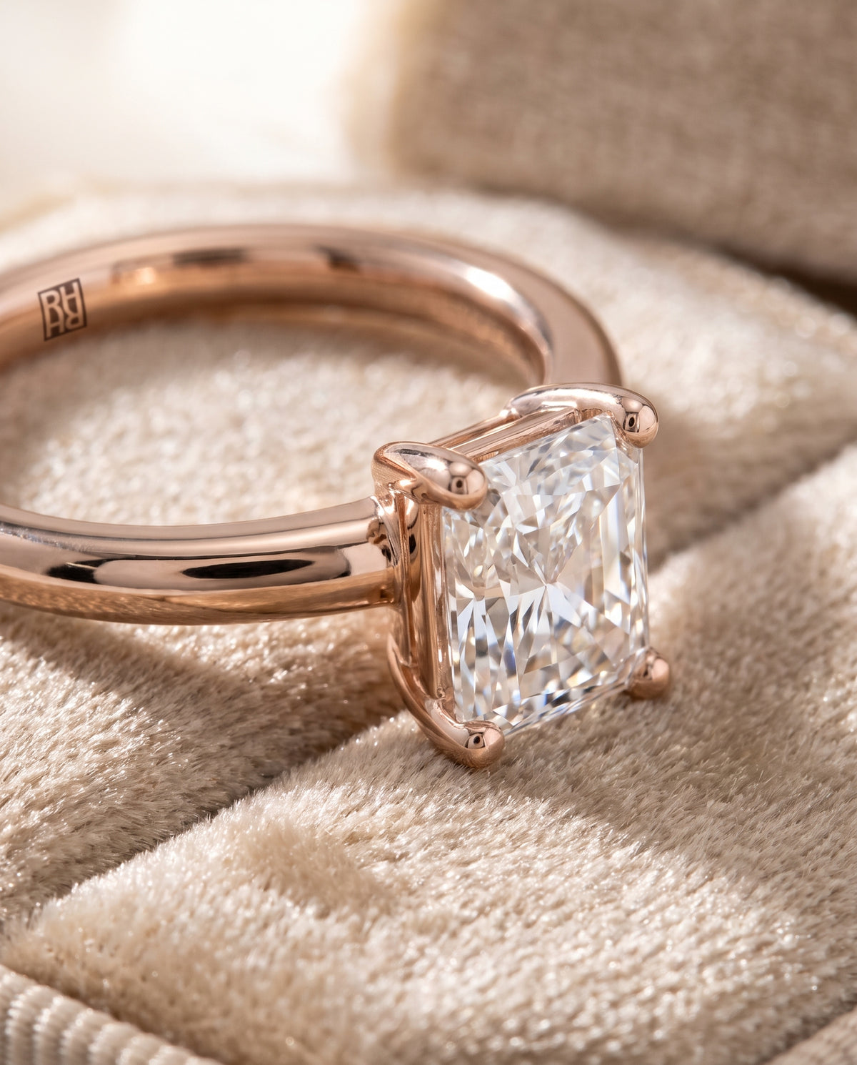 The Tori Rounded Comfort Fit Solitaire Radiant Cut Engagement Ring Setting in 14K Rose Gold