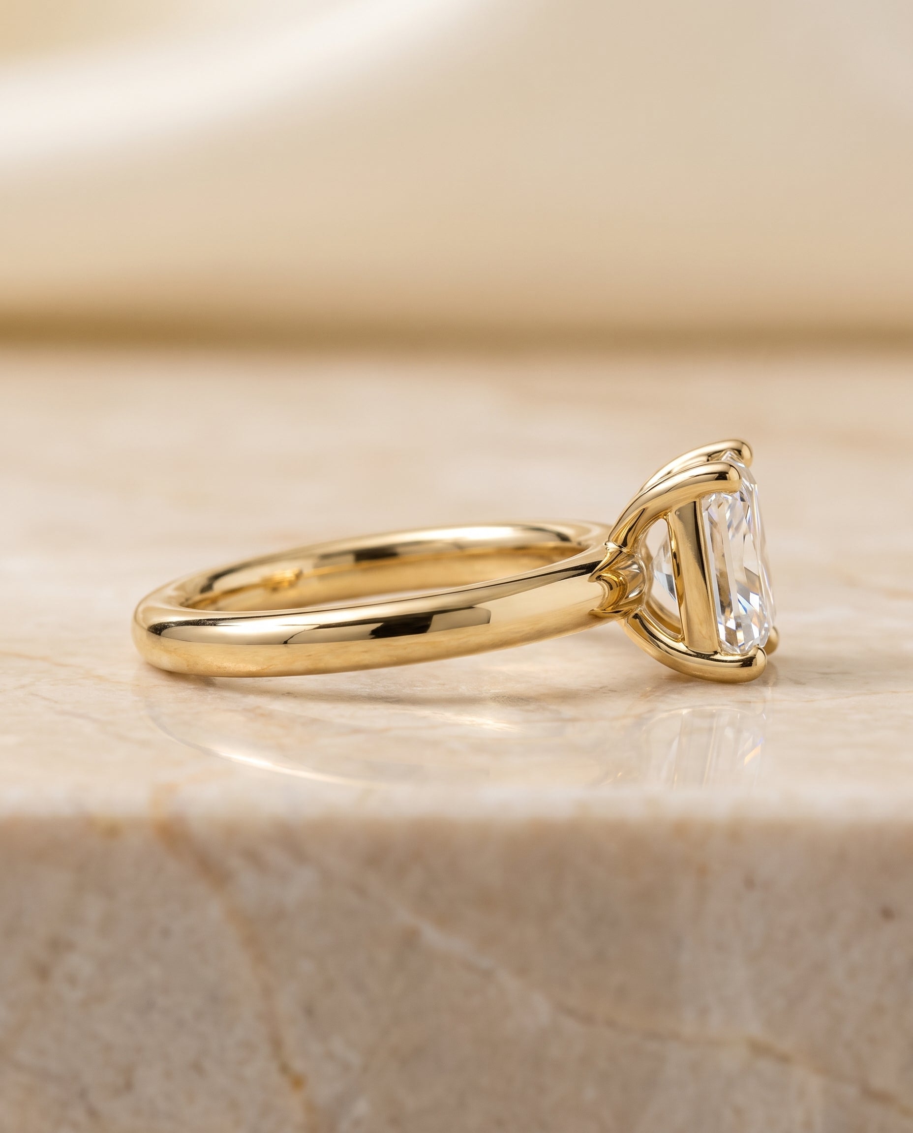 The Tori setting for radiant diamonds, made to order in 18K Yellow Gold | RockHer