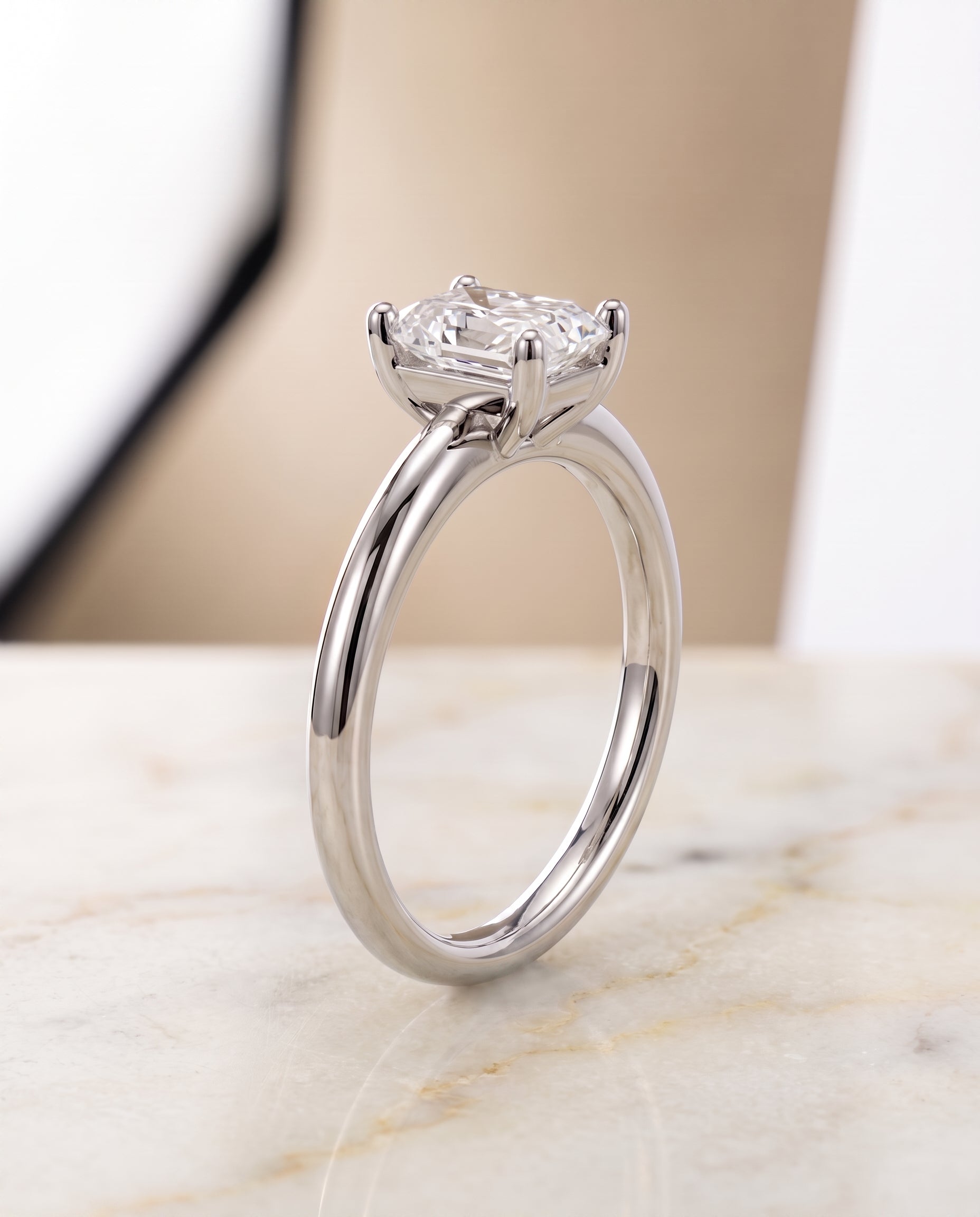 Rounded Comfort Fit Solitaire Cut styling on The Tori radiant engagement ring setting | RockHer