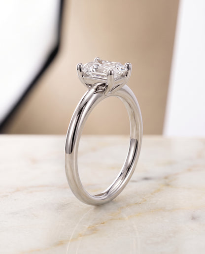 The Tori Rounded Comfort Fit Solitaire Radiant Cut Engagement Ring Setting in 18K White Gold