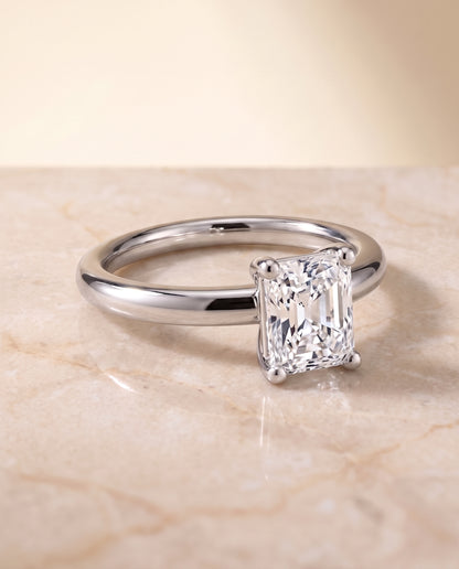 The Tori Rounded Comfort Fit Solitaire Radiant Cut Engagement Ring Setting in 18K White Gold