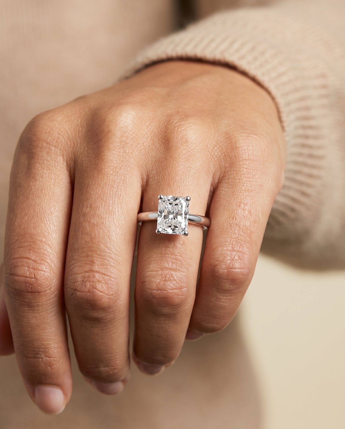 The Tori Rounded Comfort Fit Solitaire Radiant Cut Engagement Ring Setting in 18K White Gold