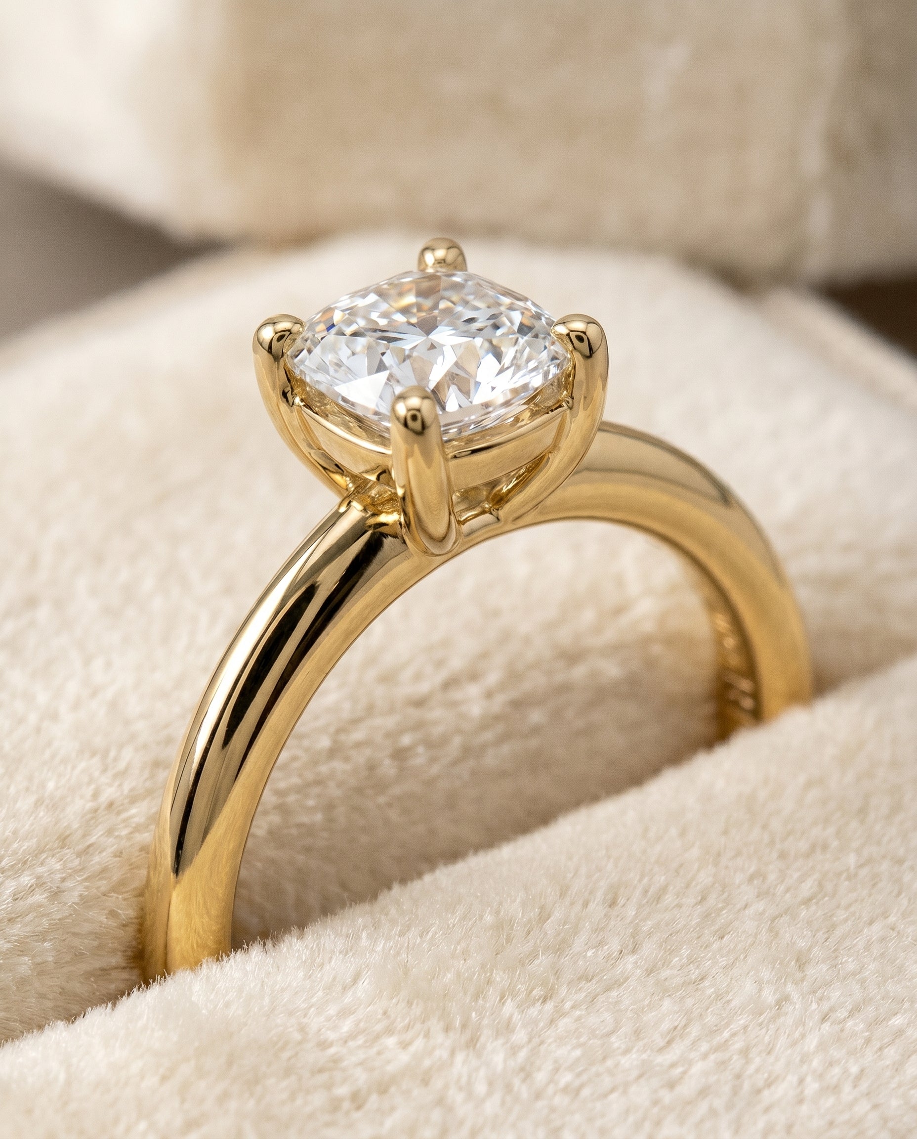 18K Yellow Gold band of The Tori cushion engagement ring setting | RockHer