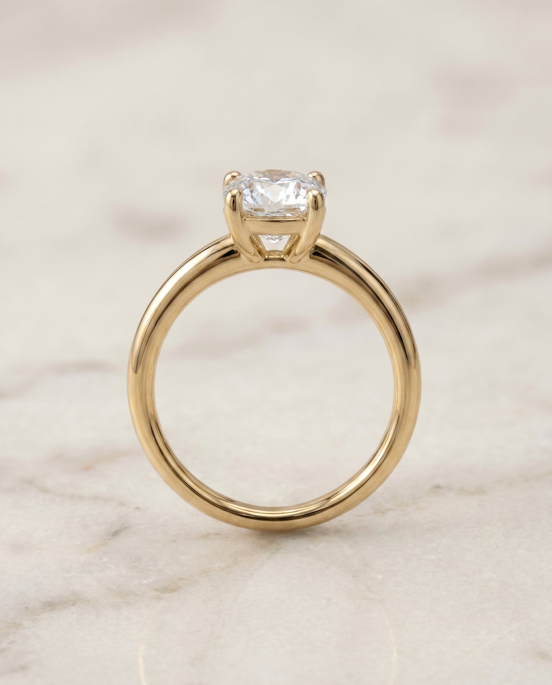 Rounded Comfort Fit Solitaire Cut styling on The Tori cushion engagement ring setting | RockHer