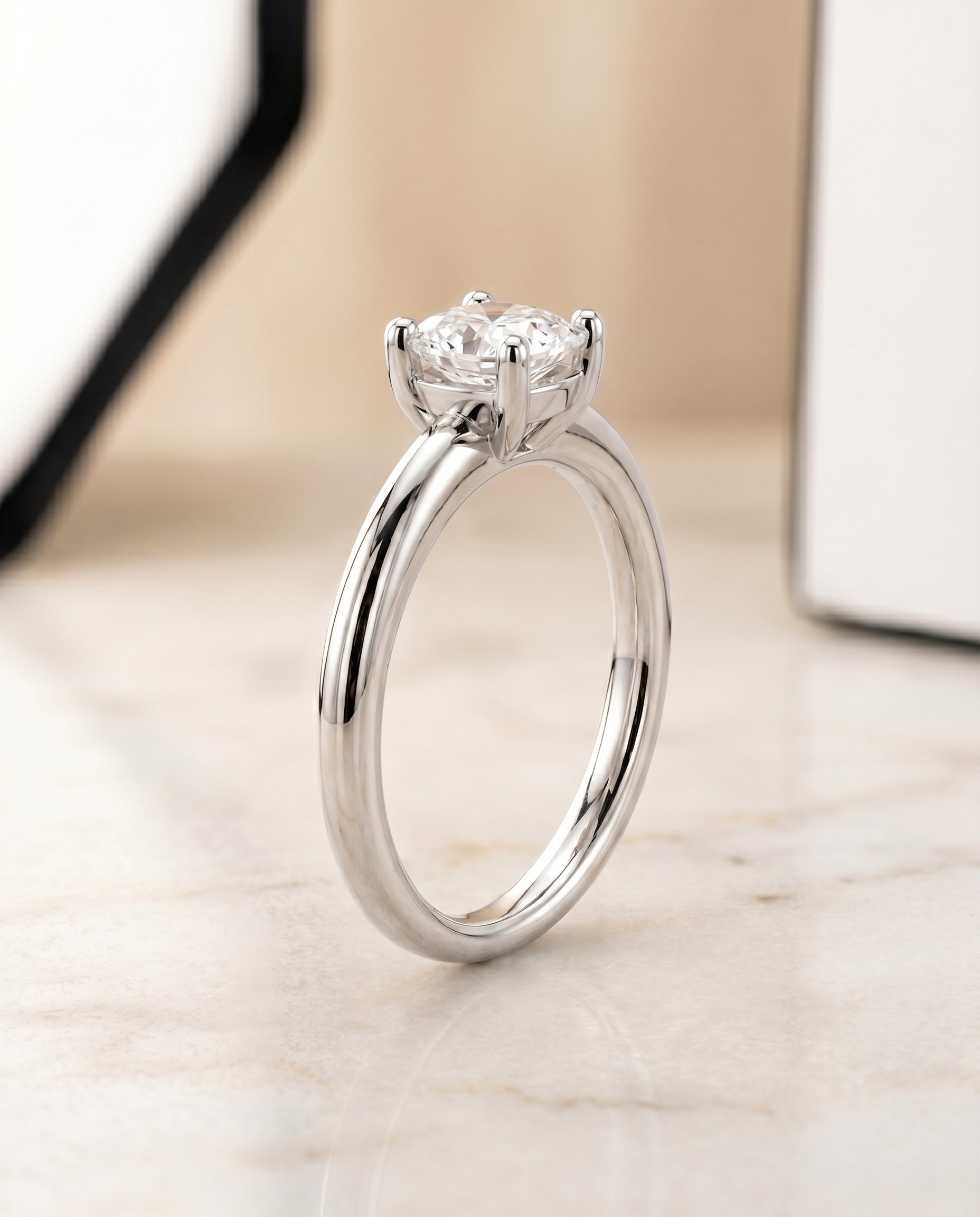 Rounded Comfort Fit Solitaire Cut styling on The Tori cushion engagement ring setting | RockHer