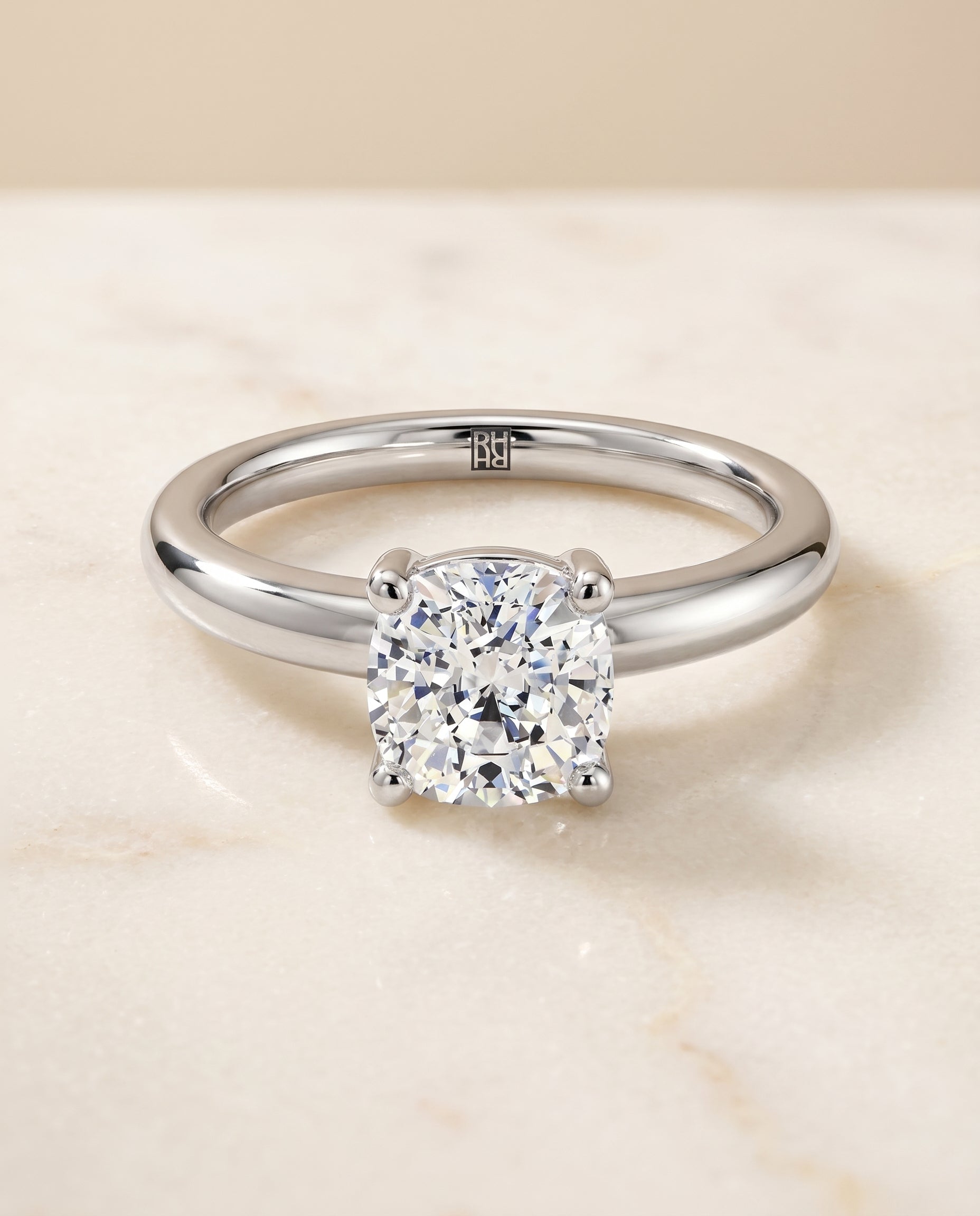 Tori Select Rounded Comfort Fit Solitaire Cushion in 18K White Gold – view 1