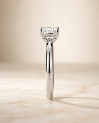 The Tori Rounded Comfort Fit Solitaire Cushion Cut Engagement Ring Setting in 18K White Gold