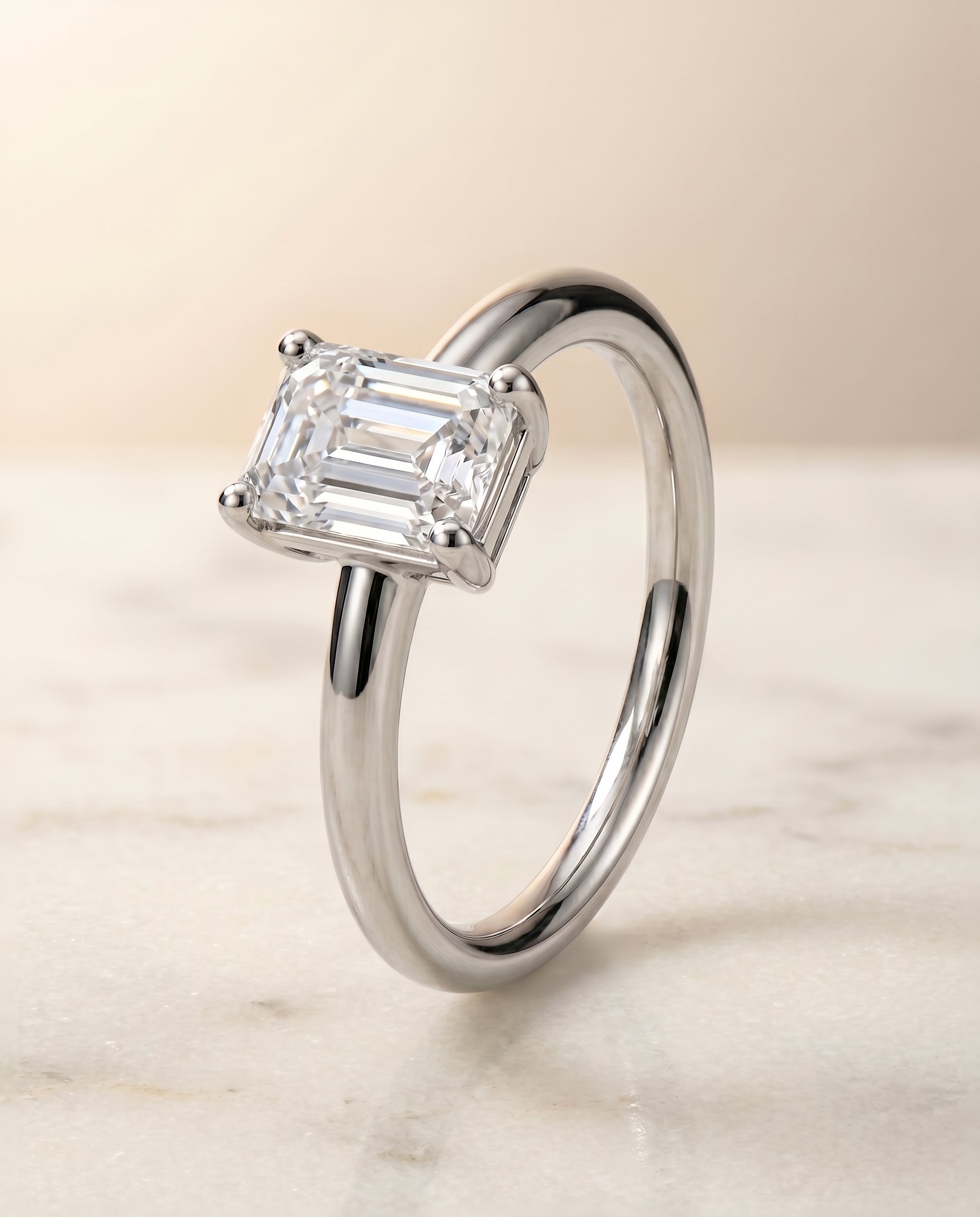 Rounded Comfort Fit Solitaire Cut styling on The Tori emerald engagement ring setting | RockHer