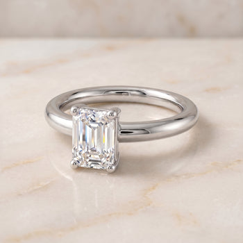 The Tori Rounded Comfort Fit Solitaire Emerald Cut Engagement Ring Setting in Platinum