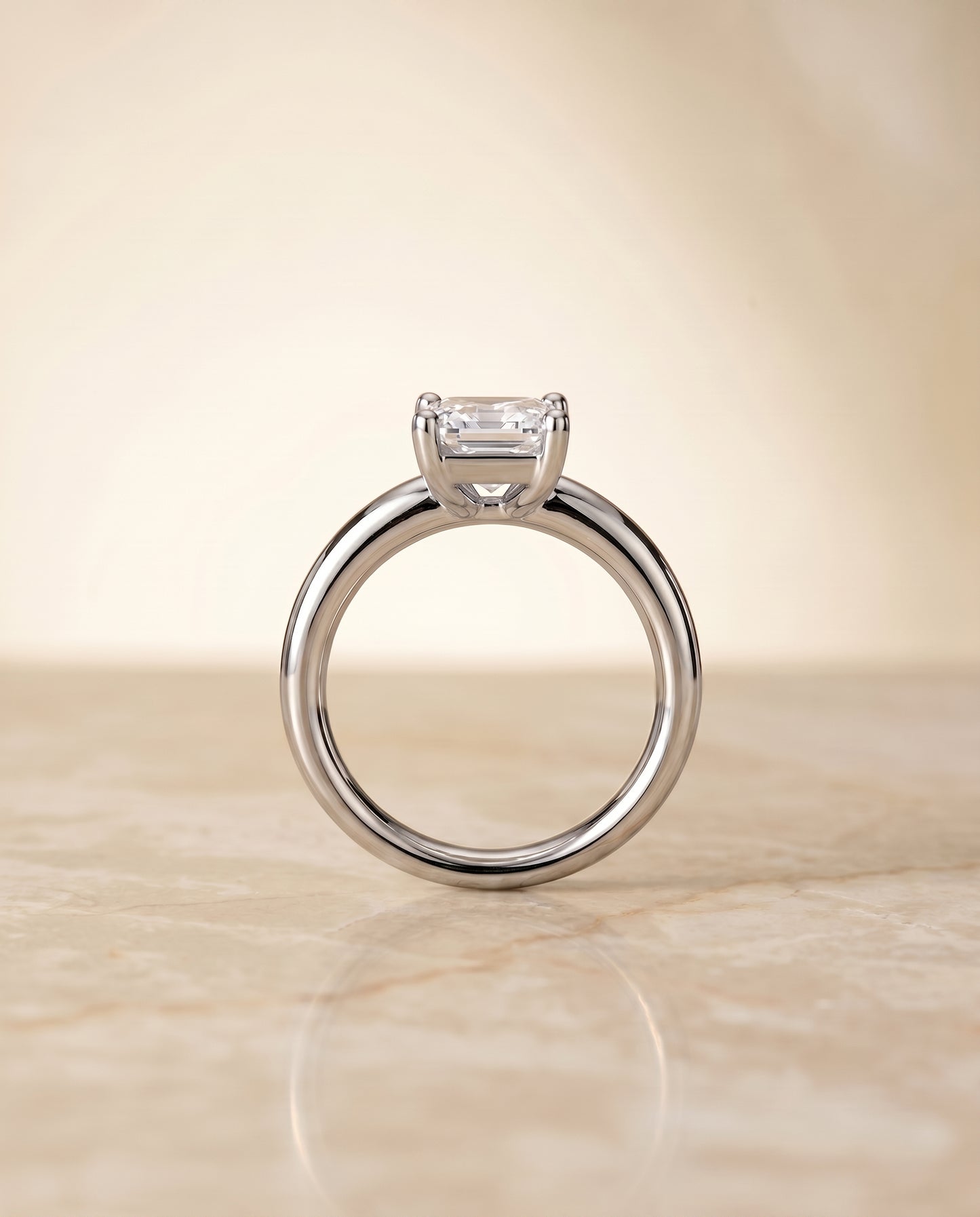 The Tori Rounded Comfort Fit Solitaire Emerald Cut Engagement Ring Setting in Platinum