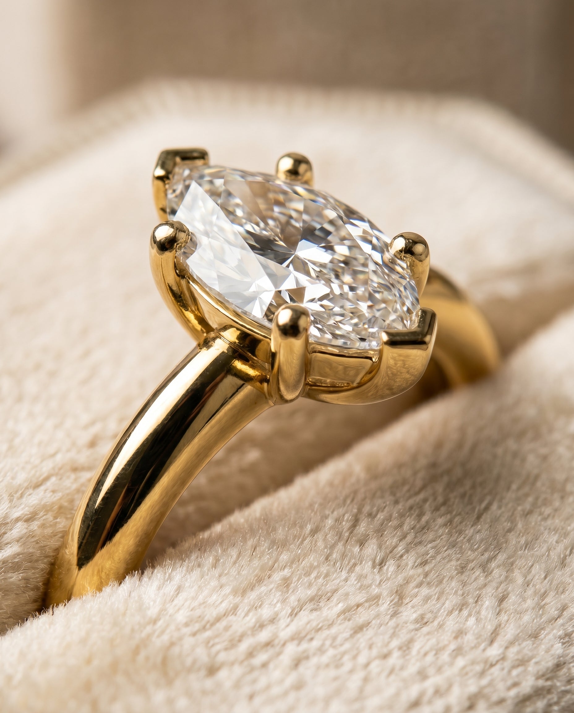 18K Yellow Gold band of The Tori marquise engagement ring setting | RockHer