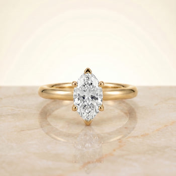 The Tori Rounded Comfort Fit Solitaire Marquise Engagement Ring Setting in 18K Yellow Gold