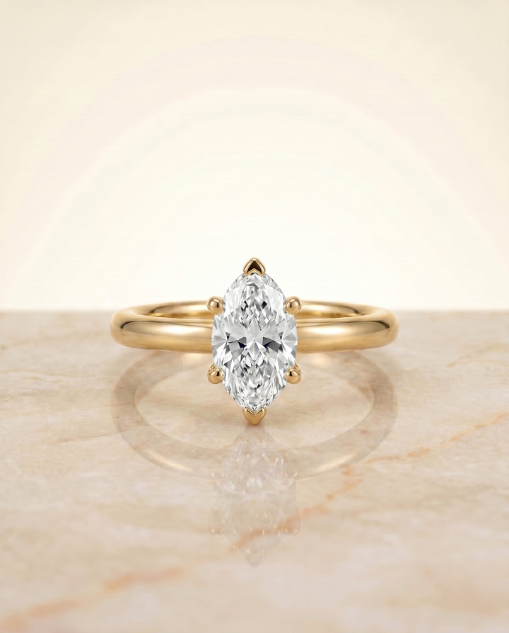 The Tori Rounded Comfort Fit Solitaire Marquise Engagement Ring Setting in 18K Yellow Gold