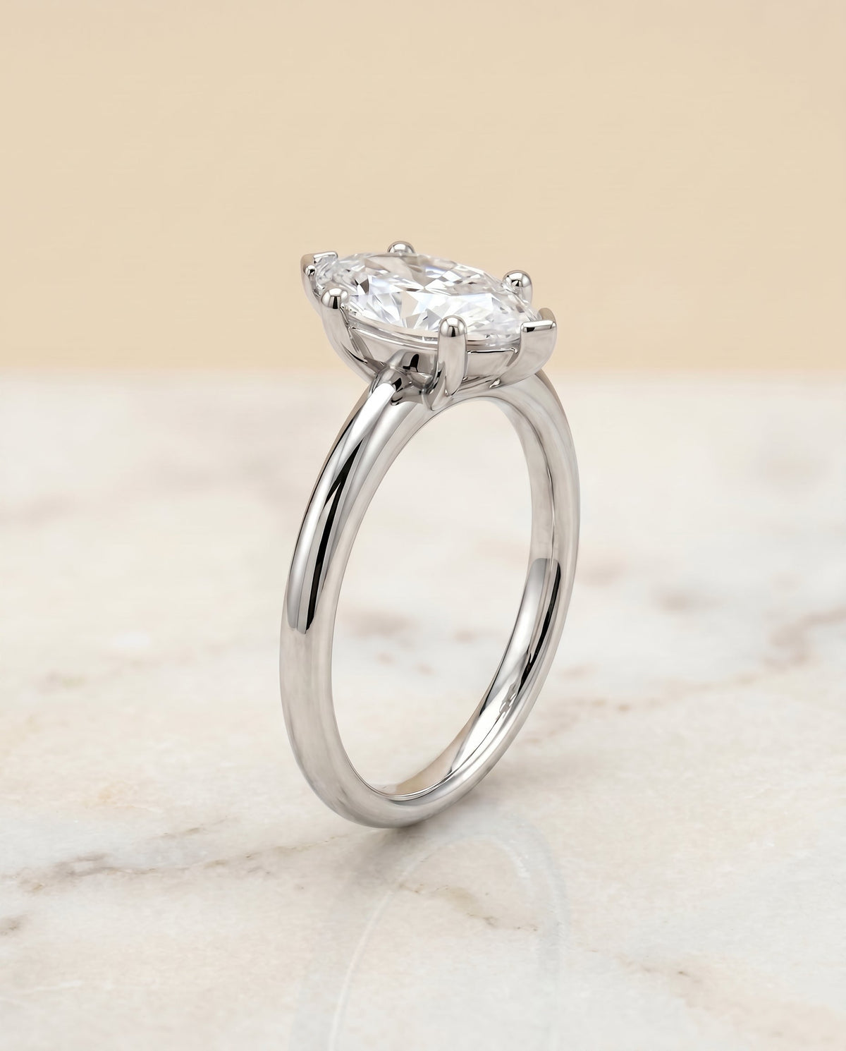 Tori Select Solitaire Marquise Lab Diamond Engagement Ring in 18K White Gold, front view | RockHer