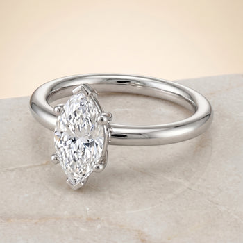 The Tori Rounded Comfort Fit Solitaire Marquise Engagement Ring Setting in 18K White Gold