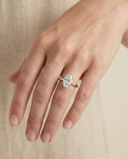 The Tori Rounded Comfort Fit Solitaire Marquise Engagement Ring Setting in 18K White Gold