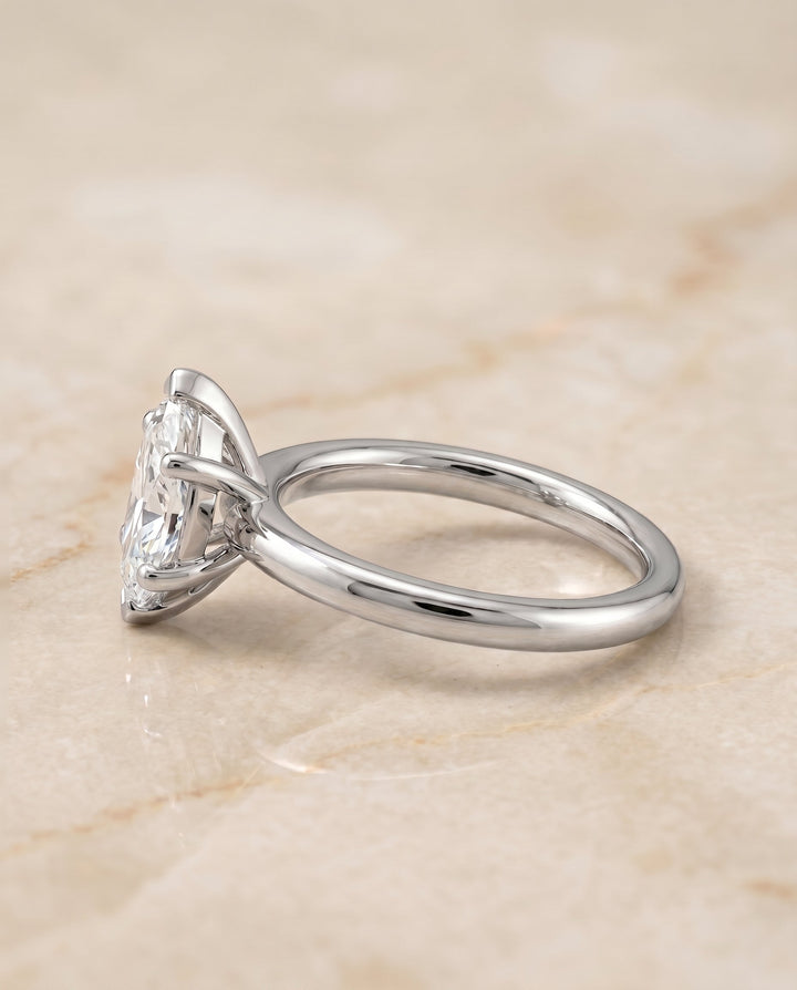 Tori Select Solitaire Marquise Lab Diamond Engagement Ring in 18K White Gold, side view | RockHer
