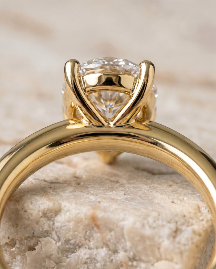 The Tori Rounded Comfort Fit Solitaire Pear Engagement Ring Setting in 18K Yellow Gold