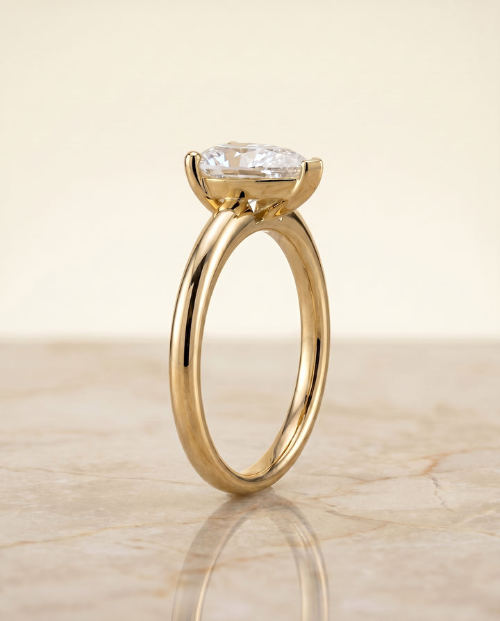 The Tori Rounded Comfort Fit Solitaire Pear Engagement Ring Setting in 18K Yellow Gold