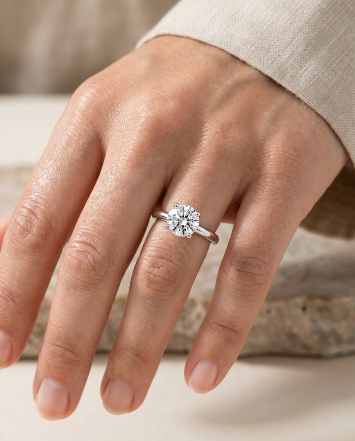 The Tori Solitaire Engagement Ring Setting for Round Diamonds in 18K White Gold