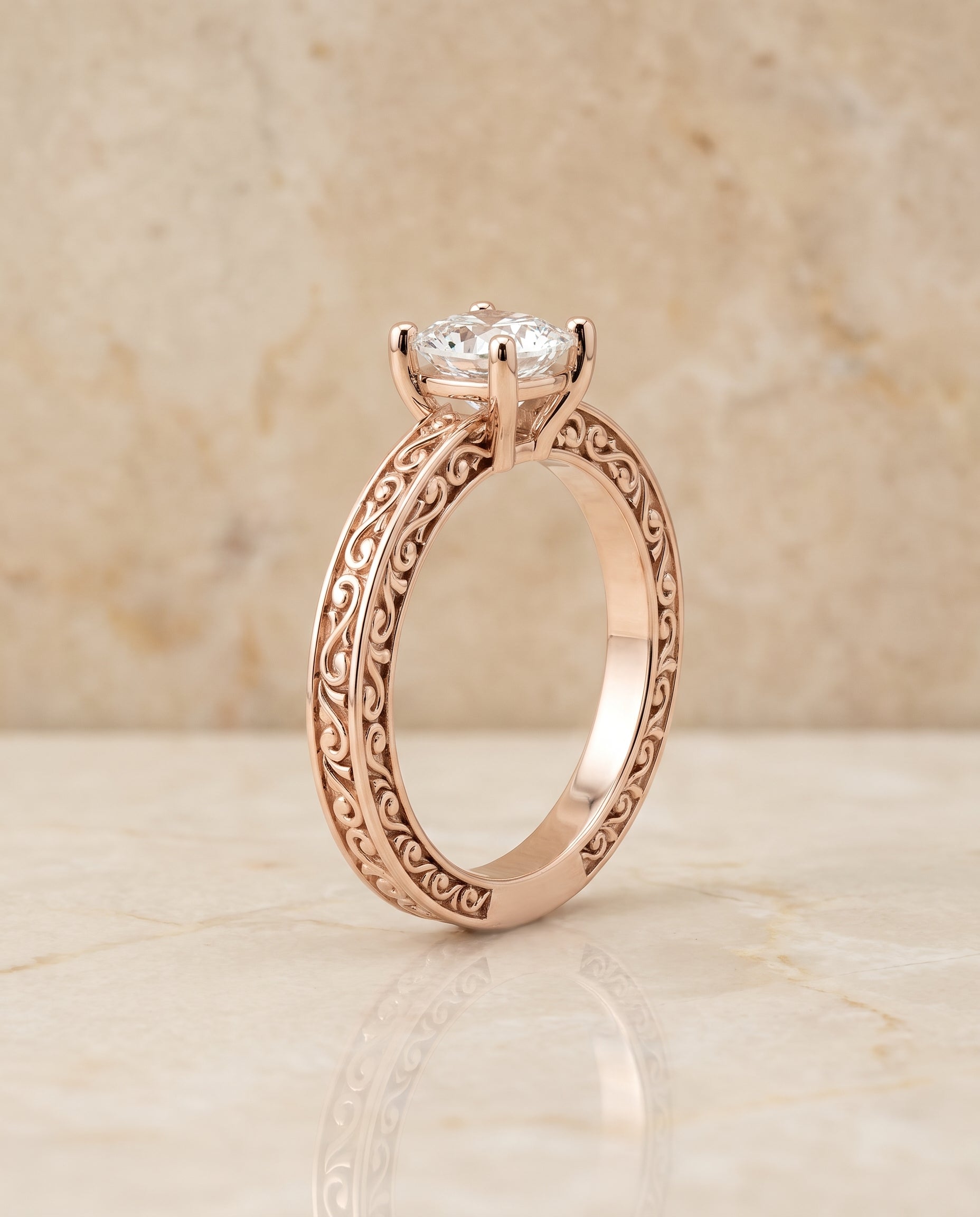 The Veronica setting for cushion diamonds, made to order in 14K Rose Gold | RockHer