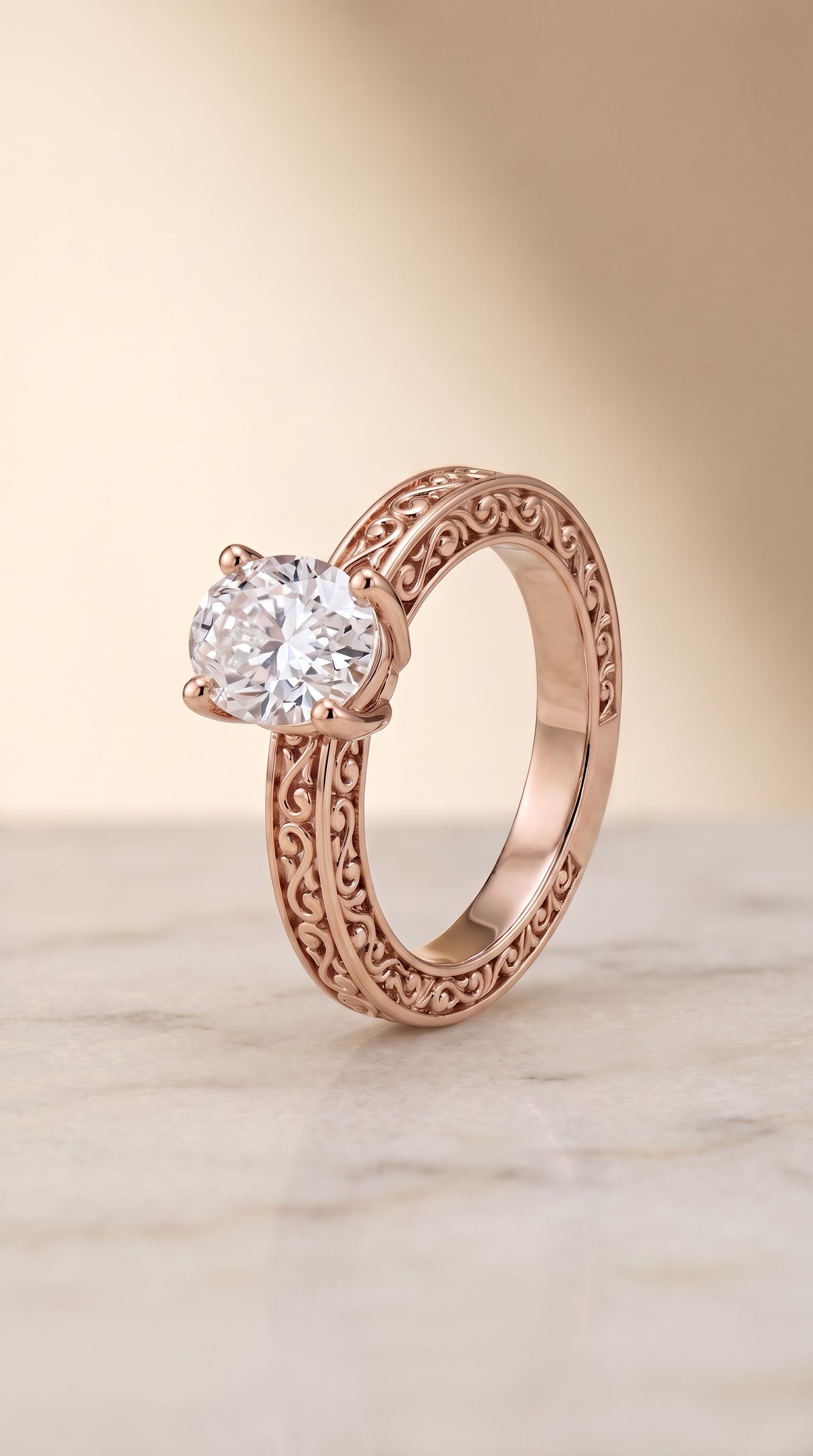 The Veronica setting for oval diamonds, made to order in 14K Rose Gold | RockHer